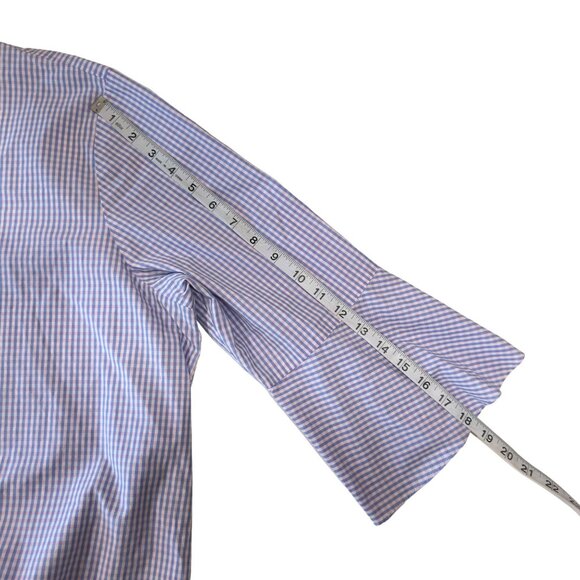 VAN HEUSEN Women SZ XXL Blue/Pink Gingham Print Basic Top Blouse Bell Sleeve - Picture 6 of 10